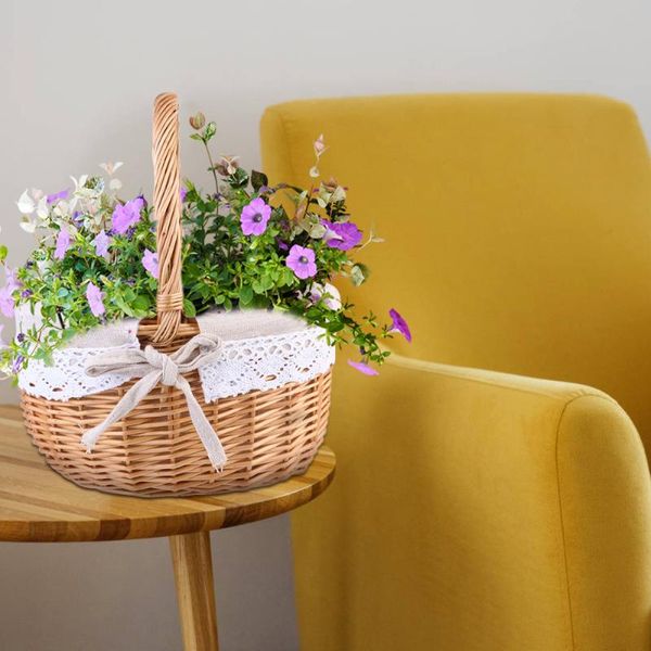

1pc hand-woven willow basket rattan storage for picnic wedding parties baskets