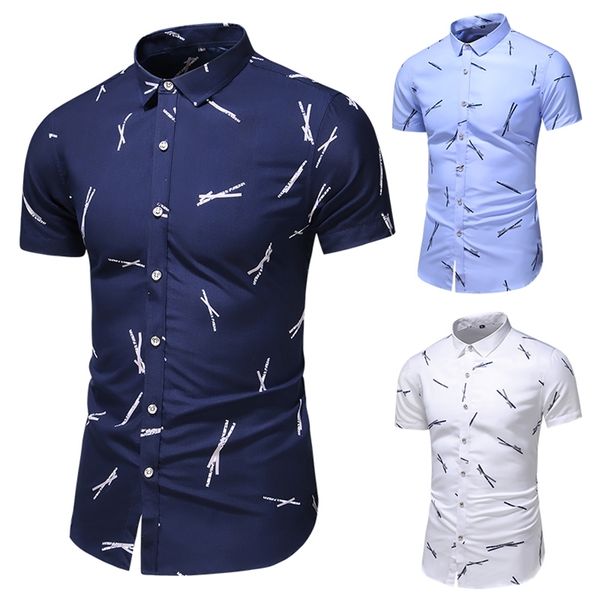 

summer breathable cotton men slim printed hawaiian vacation short sleeve shirts male office casual work shirt plus size 7xl 210721, White;black