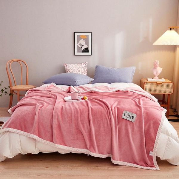 

blankets coral fleece thicken blanket solid color polyester bedding cover household soft available in all seasons for home