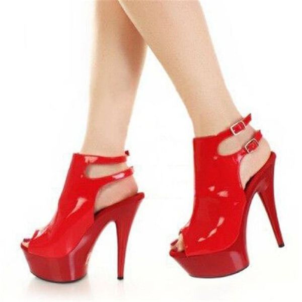 

and fun shoes for women, 15cm stiletto sandals, belt buckle heels 6in model platform runway sandals dress, Black