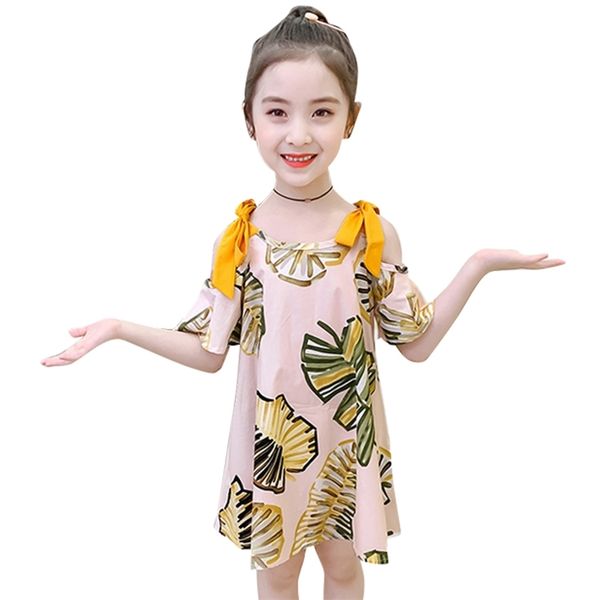 

kids beach dresses for girls floral pattern bow summer costumes 210528, Red;yellow