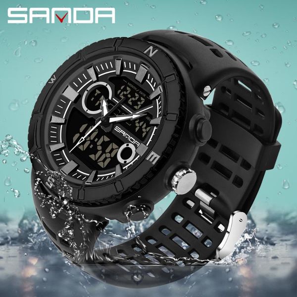 

wristwatches sanda sport men's watches led digital sports watch 5atm waterproof military s male date clock relogios masculino, Slivery;brown