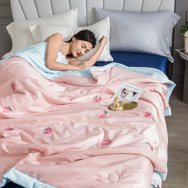 

comforters & sets the natural high-quality luxury tencel embroidery summer small fresh duvet quilt quilts thin comforter throw blankets 1pc