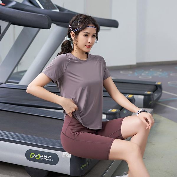 

yoga outfit sports clothes short-sleeved loose t-shirt women summer thin running net red fitness