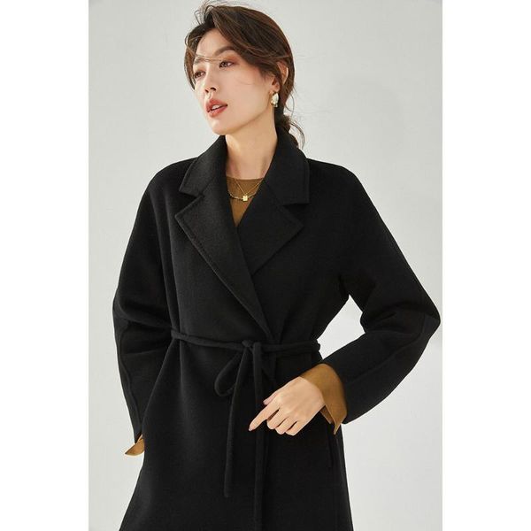 

women's wool & blends winter long coat women cotton black straight-tube slim-fit cashmere 2021 caramel casual elegant warm
