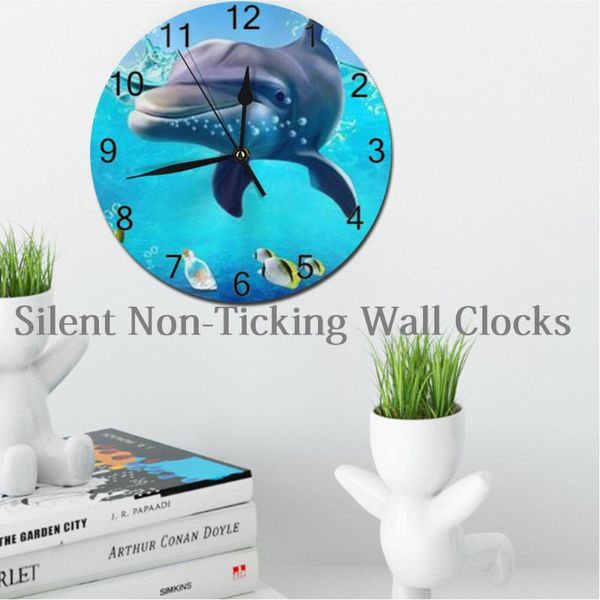 

wall clocks dolphins pattern 25cm round numeral digital dial mute silent non-ticking electronic battery operated
