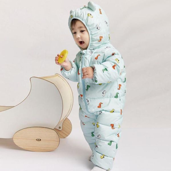 

jumpsuits 2021 winter born baby jumpsuit snowsuit children infant hooded print warm down rompers for boys girls kids clothing a807, Blue