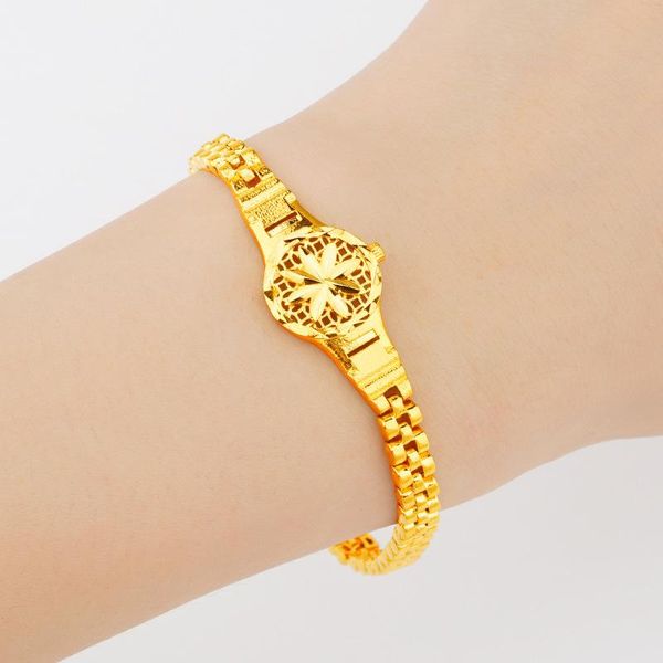 

link, chain pure gold color watch shape bangle & bracelets for women/ girls,fashion 24k plating women bracelet wedding jewelry gift, Black