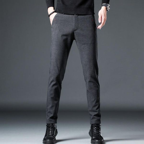 

men's pants 2021 autumn winter straight waist elastic classic style business trousers, Black