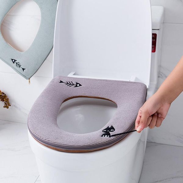

zipper toilet seat cover warm soft cartoon mat bathroom accessories covers