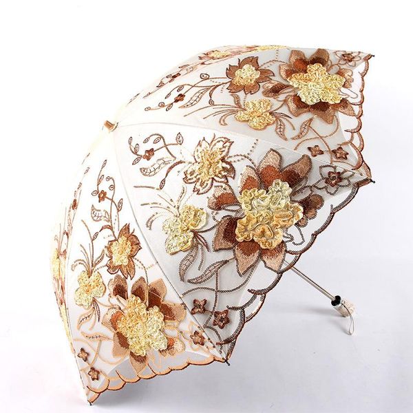 

umbrellas women umbrella embroidered lace double-layer black coating anti-ultraviolet dual-folding sunny and rainy dual-purpose