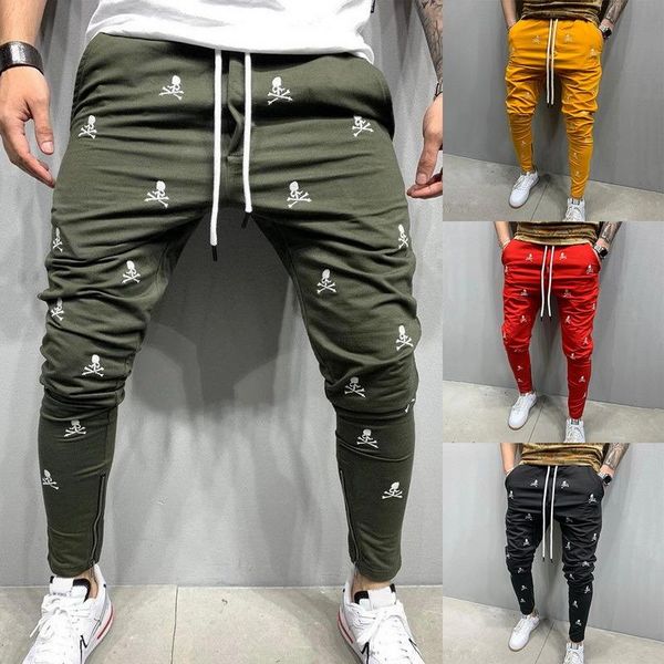 

men's pants men pencil skull skinny thin mens fashion casual slim embroidery craft hip hop model ankle, Black