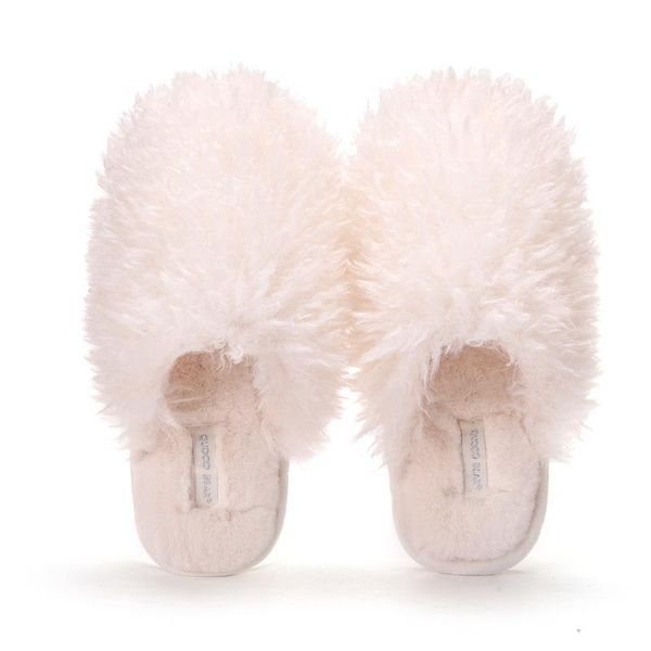 

home women slippers winter warm fluffy slip on flats slides female faux fur plush mules footwear drop ship, Black