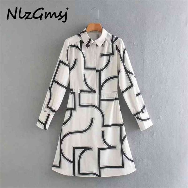 

dres summer geometric printing mini shirt female long sleeve leisure lady loose vestido 05 210628, Black;gray