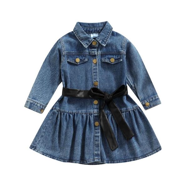 

girl's dresses born baby girl mini denim dress long sleeve turn down collars lapel buttons high waist drawstrings loose party midi, Red;yellow