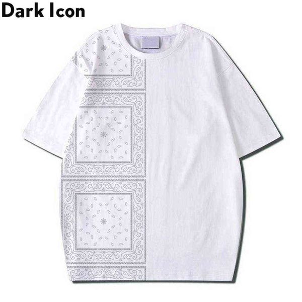Bandana patchwork hip hop t-shirt verão redondo pescoço hipster tshirts vestuário homem 210603