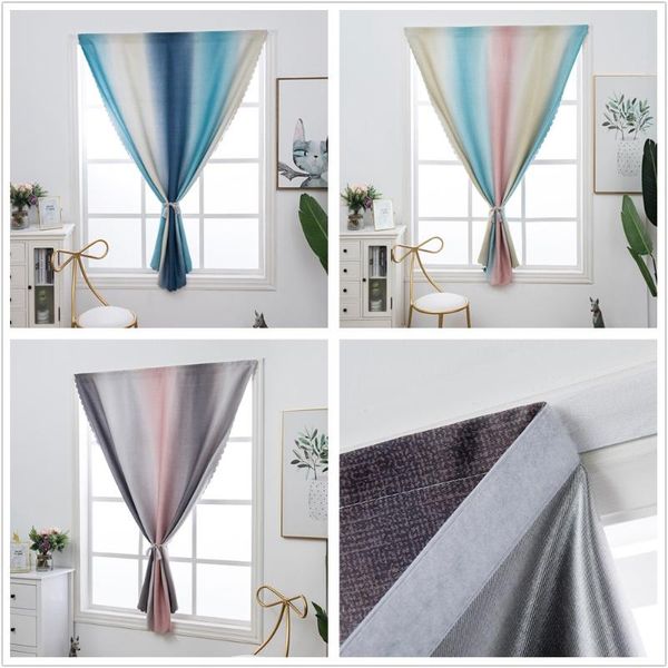 

simple finished short curtains gradient leaf window door curtain perforation fashion kitchen bedroom drapes &