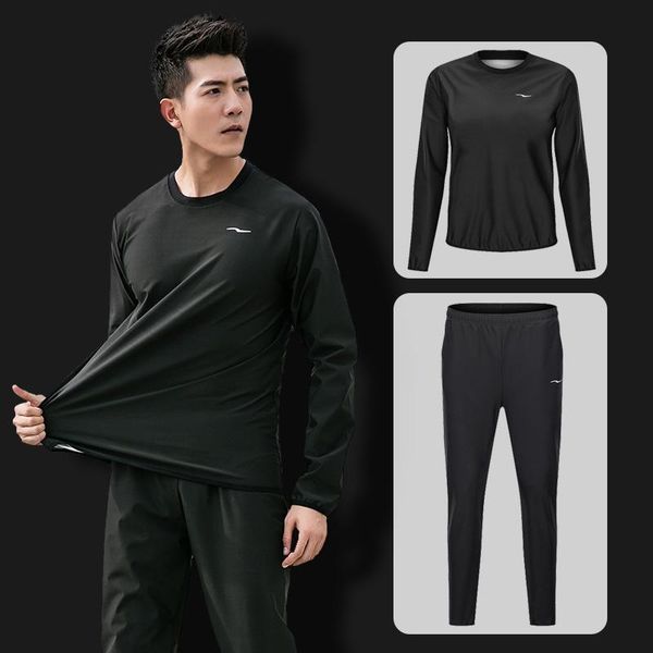 

gym clothing 2pcs men sauna suit slimming pullover sportswear for weight loss sweating running fitness set workout tracksuit, White;black