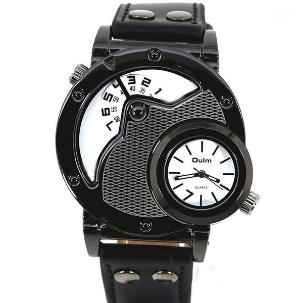 

wristwatches man quartz watches oulm watch leather strap military sport wristwatch male clock relogio masculino, Slivery;brown