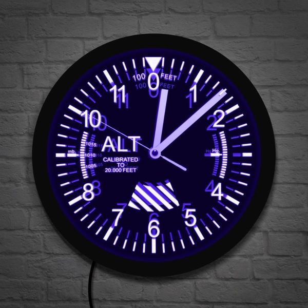 

wall clocks altimeter neon sign led clock altitude meter tracking pilot air plane measurement modern watch gag gift