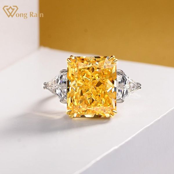 

cluster rings wong rain luxury 925 sterling silver created moissanite citrine gemstone wedding party fine jewelry fashion ring for women gif, Golden;silver