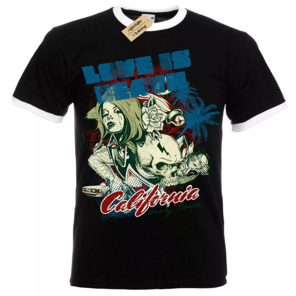 

love is death camiseta california hombre ringer, White;black