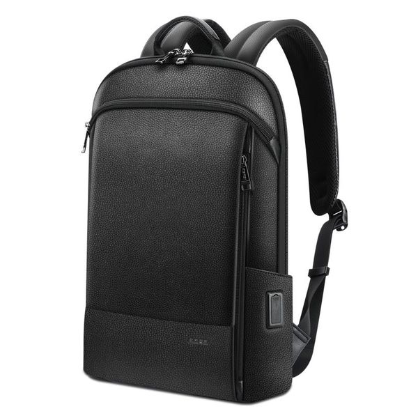 

backpack genuine leather slim lapultra thin men 15.6 inch anti theft backpacks school black ultralight bagpack