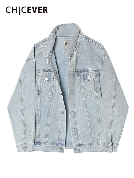 

women's jackets chicever minimalist blue denim coat lapel long sleeve casual straight autumn fashion jacket female 2021 clothing, Black;brown