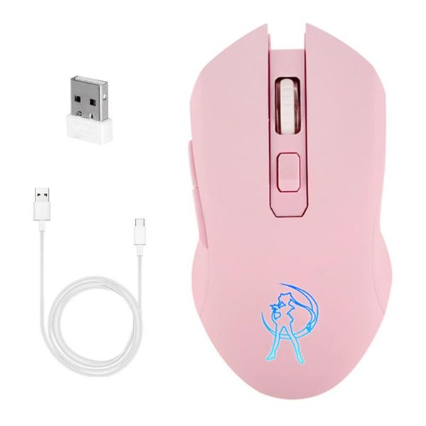 

pink silent led optical game mice 3200dpi adjustable 2.4g wireless mouse colorful backlit ergonomic computer for girl