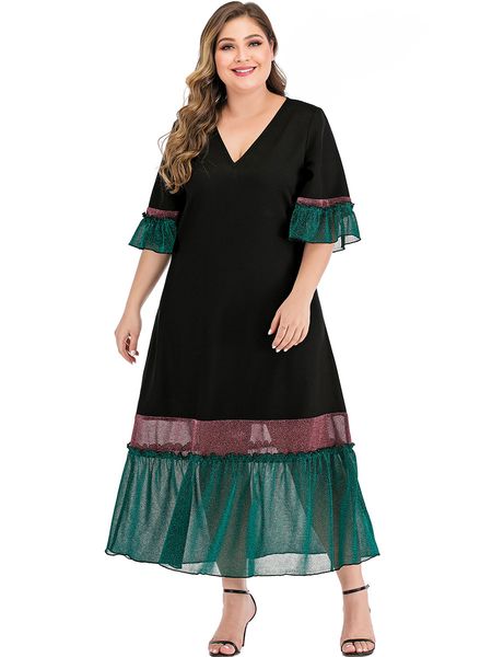 

plus size dresses hy89315# large contrast stitching