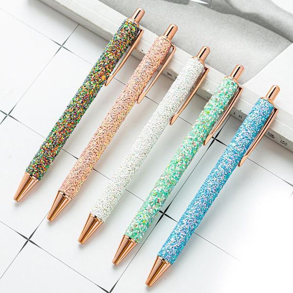 

ballpoint pens creative pu sequin pen advertising gift press metal custom logo school supplies office stationery wholesale, Blue;orange
