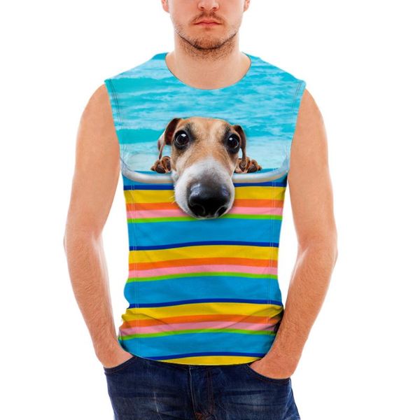 

men' tank 2021 gyms casual bodybuilding fitness muscle sleeveless 3d dog printing singlet vest man' clothes, White;black