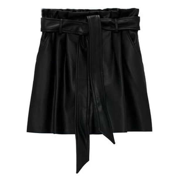 

agong casual black pu leather shorts women fashion loose elastic waist short elegant tie belt female ladies ia women's, White;black