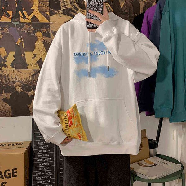 

xiaofeng full sleeve tide brand ins white hoodie sweater men's autumn new korean version trend loose and versatile couple pullover casu, Black