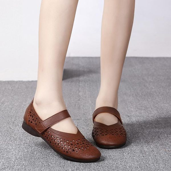 

sandals handmade women's flat shoes 2021 pu ladies single women loafers hollow retro gladiator, Black