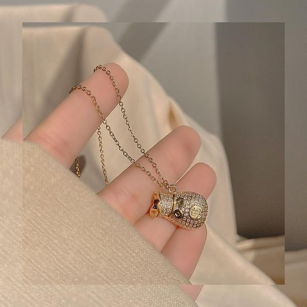 

pendant necklaces carerjew lucky luck money bag necklace for women girl gold stainless steel chain chocker female jewlery 2021, Silver