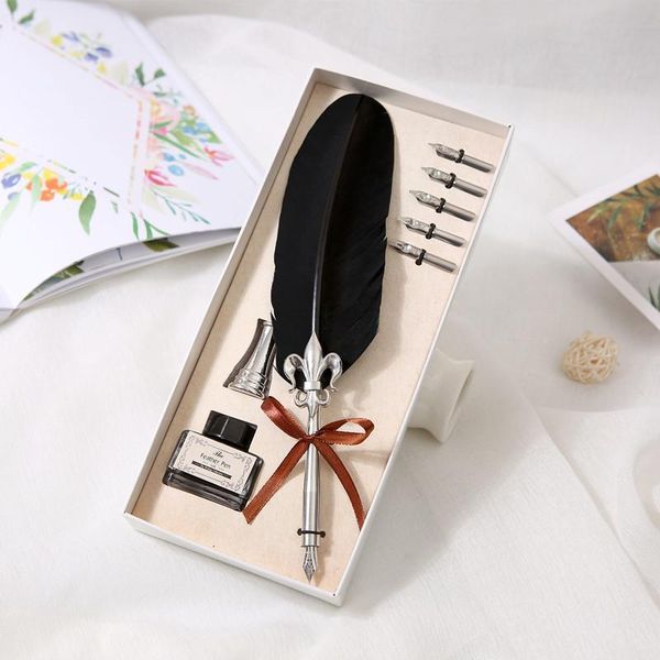 

european retro feather pen set business gift ink insert calligraphy fountain pens