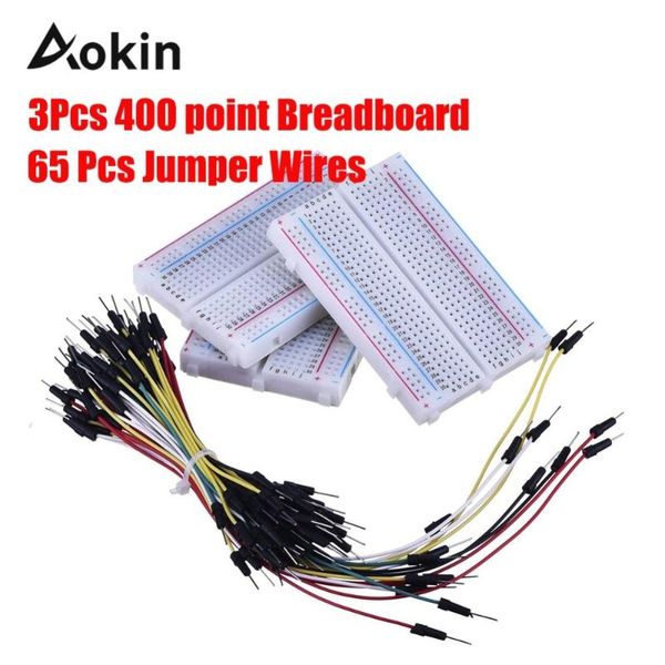 

integrated circuits 3 pieces 400 point breadboards kit with 65 pcs m/m flexible breadboard jumper wires for arduino raspberry pi