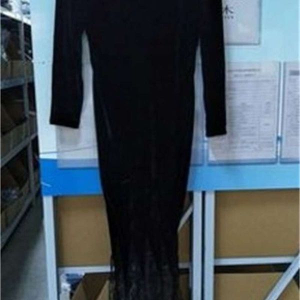 

dresses autumn casual slim solid color low chest deep v-neck high waist long sleeve lace dress, Black;gray