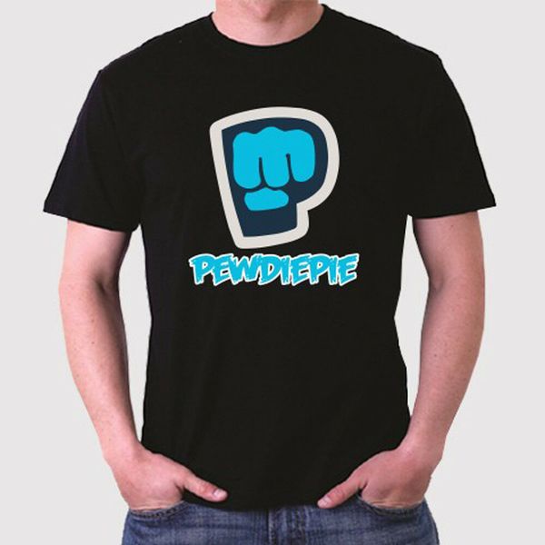 

new pew die pie pewdiepie famous vlogger logo men's black t-shirt size s to 3xl, White;black