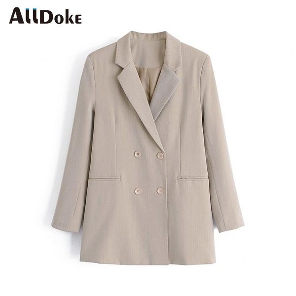 

vintage casual double breasted blazer women sutumn notched long sleeve coats pockets office ladies blazers femme women's suits &, White;black
