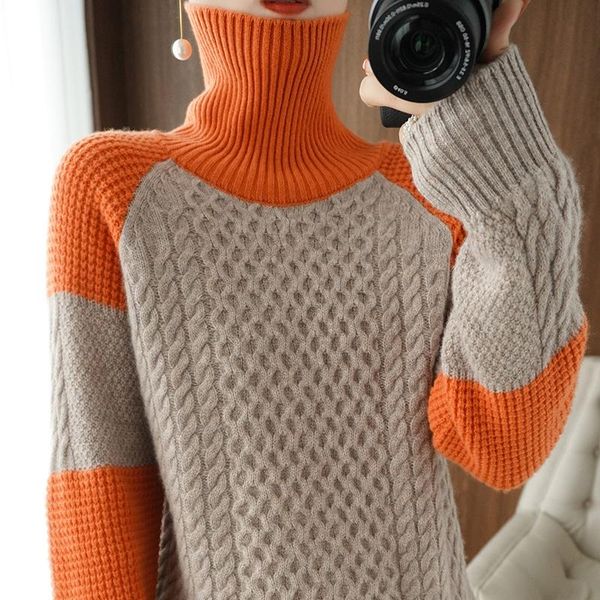 

women's sweaters cashmere sweater ladies autumn winter thick knitted color-blocking pullover fashion outer wear wool, White;black