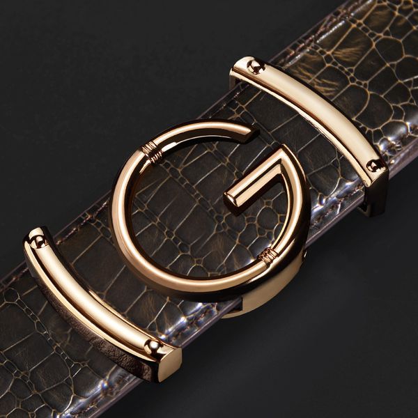 

new letter belt buckle men's leather alloy gift factory, Black;brown