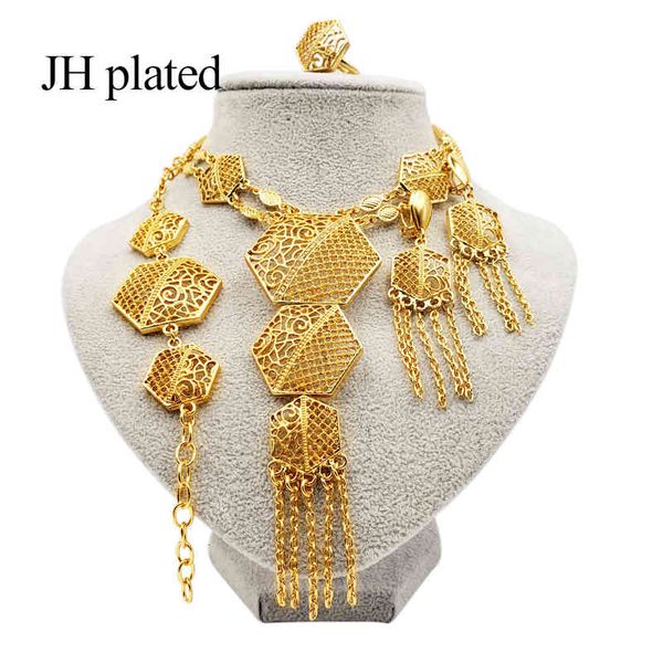 

jewelry sets jhplated women gold set necklace and earrings ring bracelet ethiopian wedding turkish gift wholesale, Black