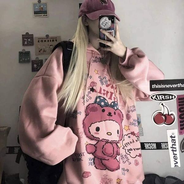 

women's hoodies & sweatshirts kawaii women cartoon streetwear anime korean style female casual student fashion hooded sweatshirt, Black
