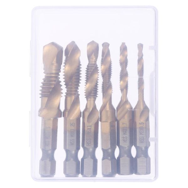 

hand tools 6pcs drill tap bit set hexagon handle titanium coated spiral