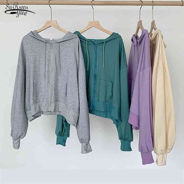 

spring pure cotton korean version lazy style hooded long sleeve coats loose women's ins chic sweatershirt 12678 210521, Black