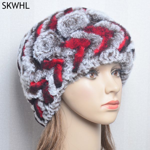 

winter fur hats women natural rex rabbit cap russian female headgear warm beanies caps fur knitting ear protector, Silver