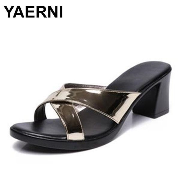 

yaernisummer platform soft surface thick non-slip middle-aged mother slippers fashion plus size women's sandals and, Black