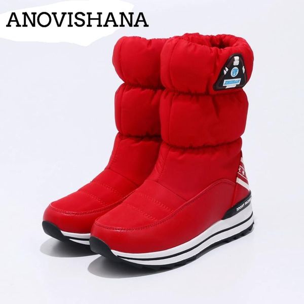 

boots anovishan ankle for women winter warm down waterproof wedge platform shoes snow bota feminina botas s625, Black
